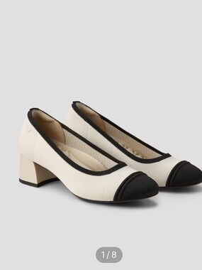 VIVAIA Almond-Toe Chunky Low Heels Julie Pro Cream & Black Womens SZ 10 Like New
